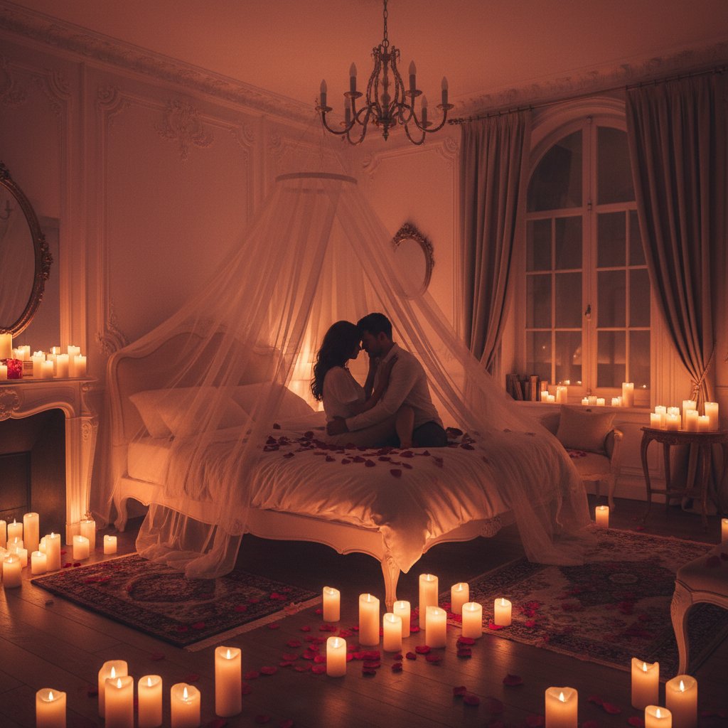 Jeux de rôle érotique couple débutant - ambiance romantique aux chandelles