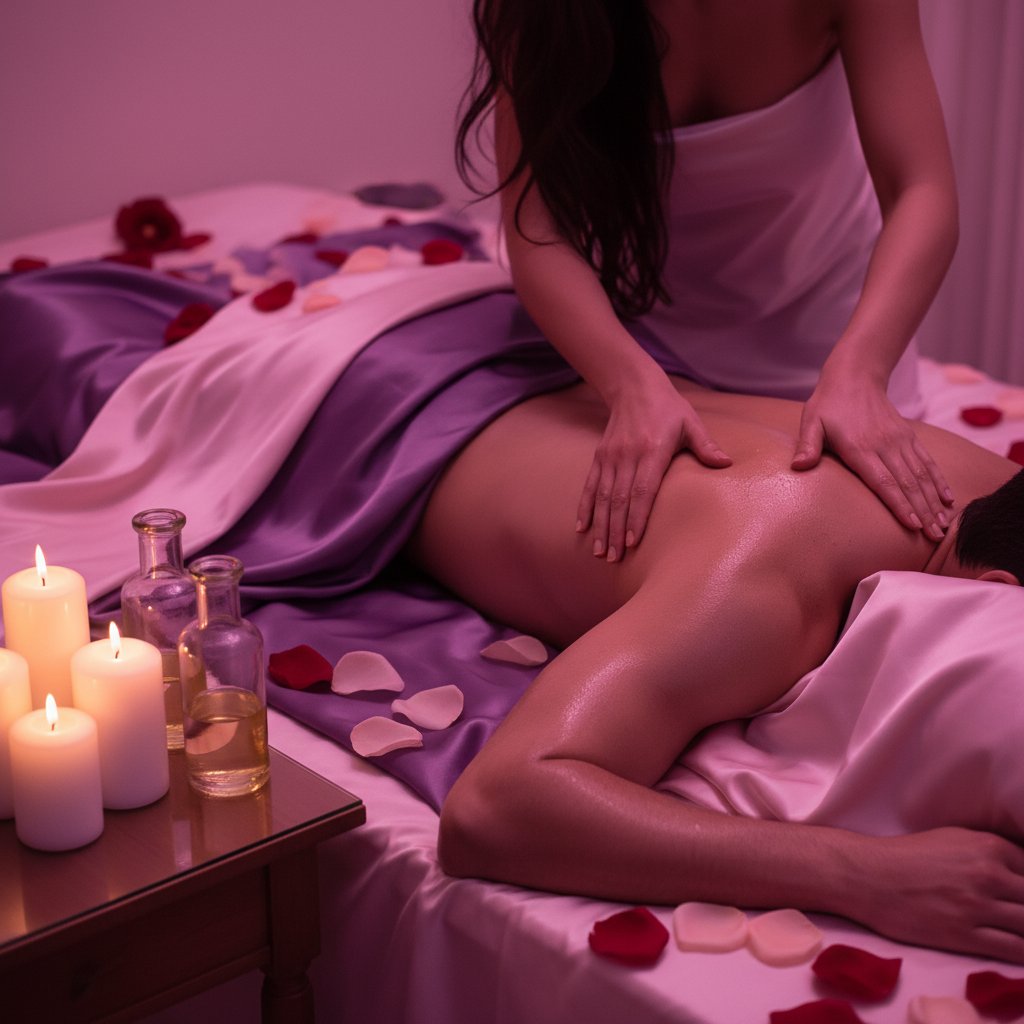 Soirée romantique maison couple - massage sensuel aux huiles