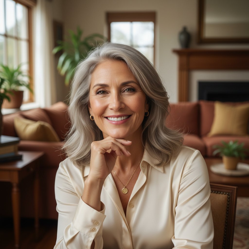 Ménopause bienfaits santé - femme mature épanouie et confiante