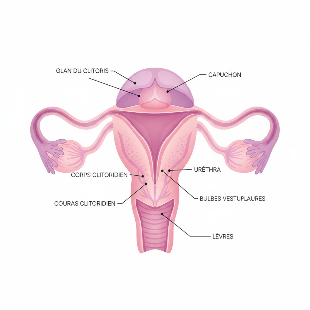 Orgasme clitoridien - schéma anatomique du clitoris en français