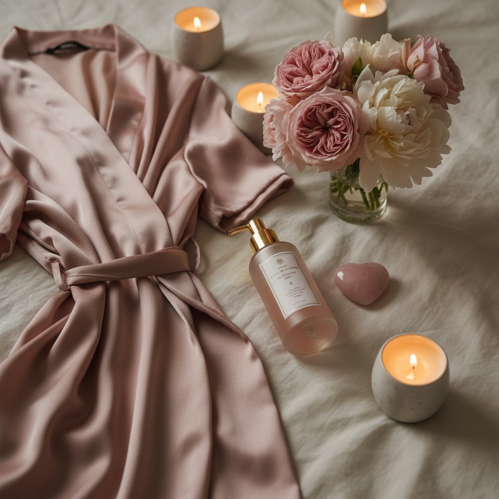 Orgasme clitoridien - rituel de bien-être intime avec peignoir et bougies