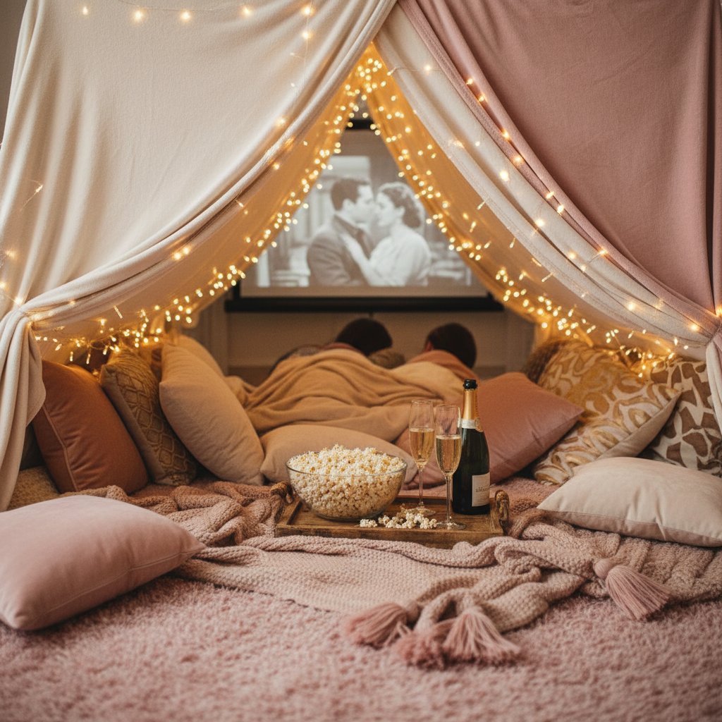 Soirée romantique maison idées couple - soirée cinéma cosy