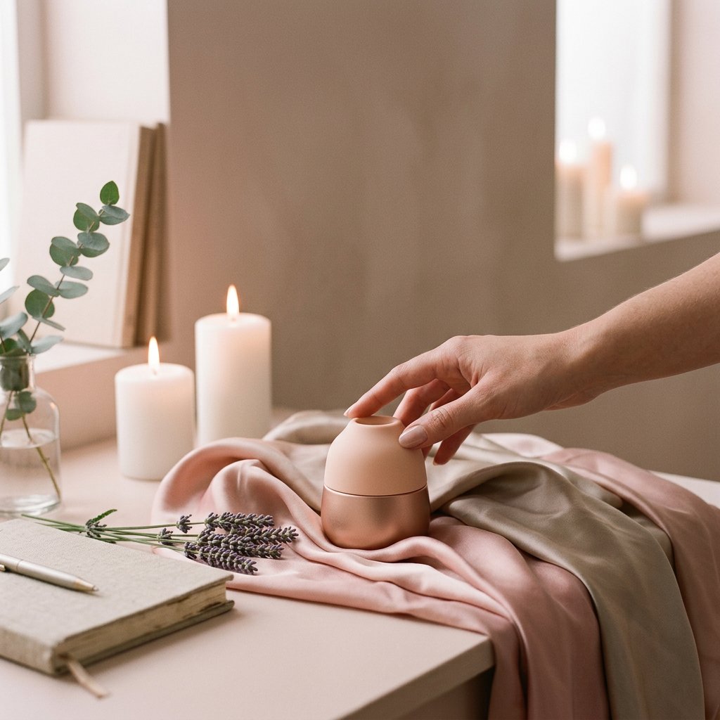 Vibromasseur silencieux discret guide - ambiance cosy et tamis\u00e9e