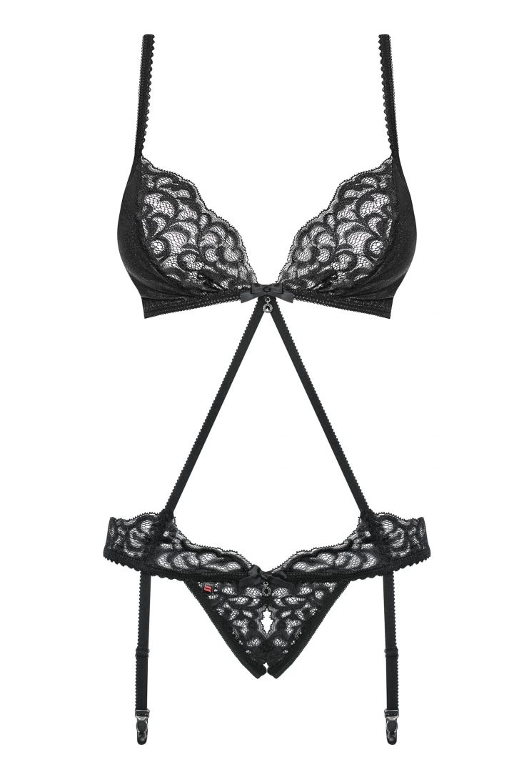Body ouvert en dentelle scintillante avec jarretelles - Obsessive – Image 5
