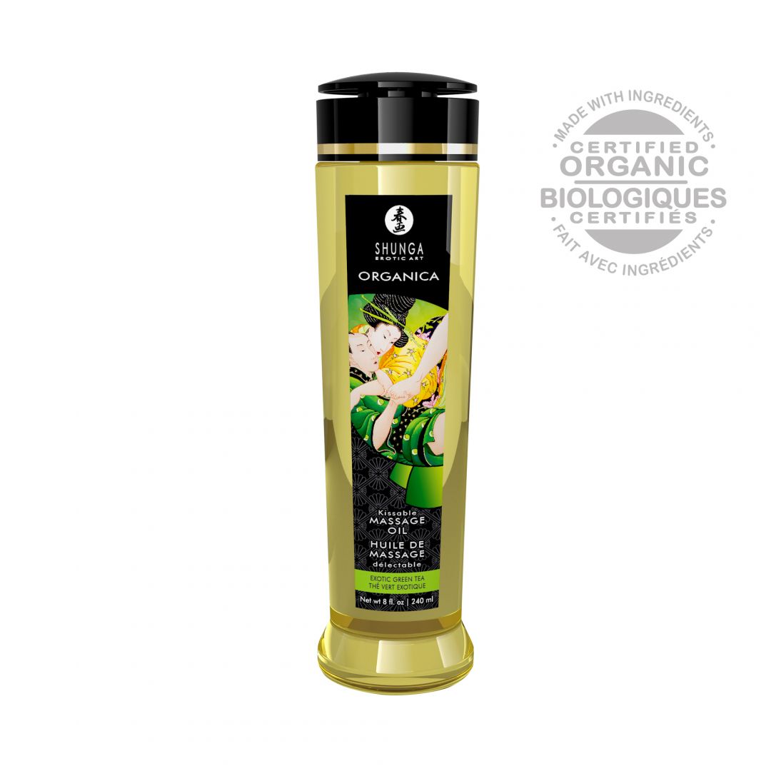 Huile de massage organique au thé vert exotique 240 ml - Shunga – Image 1
