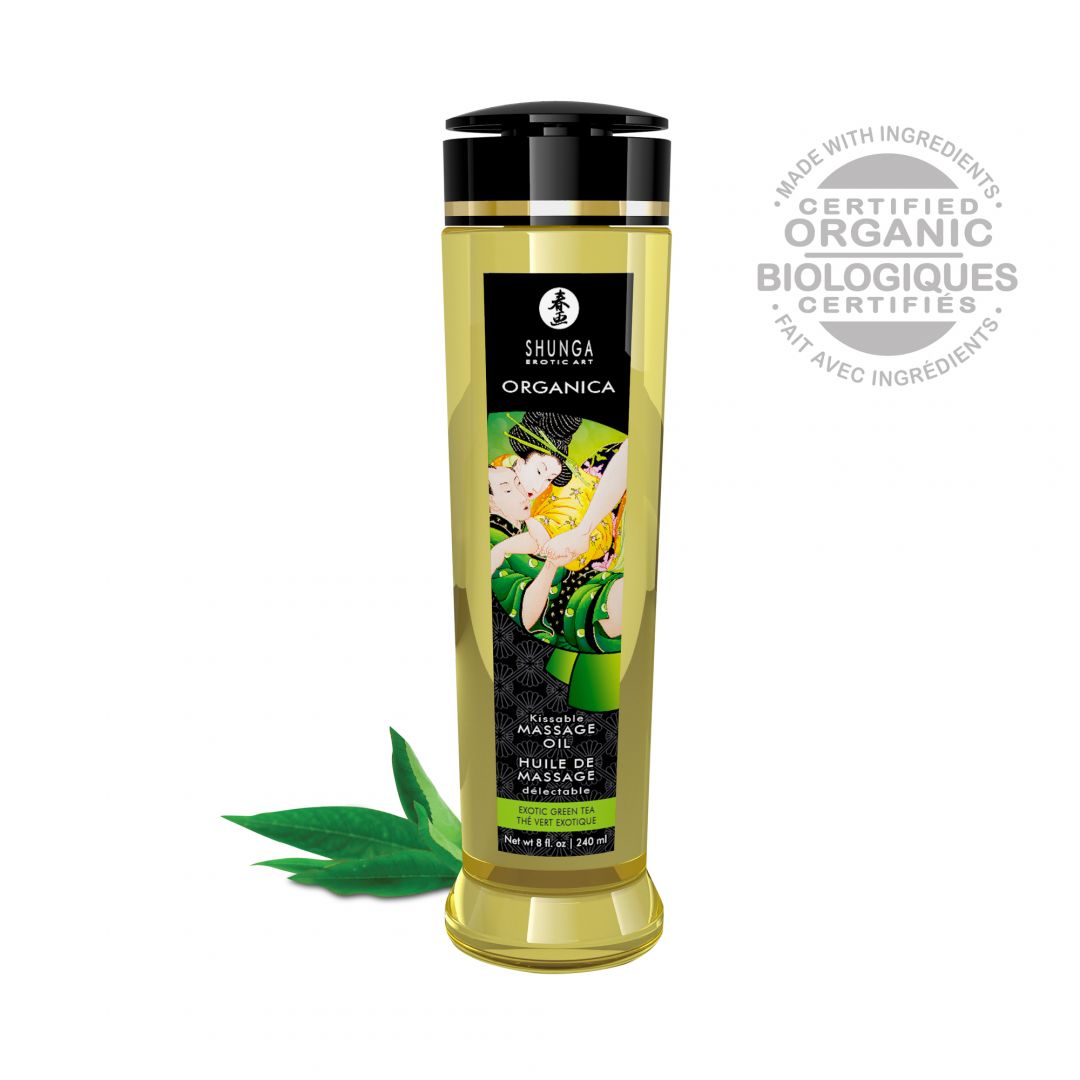 Huile de massage organique au thé vert exotique 240 ml - Shunga – Image 2