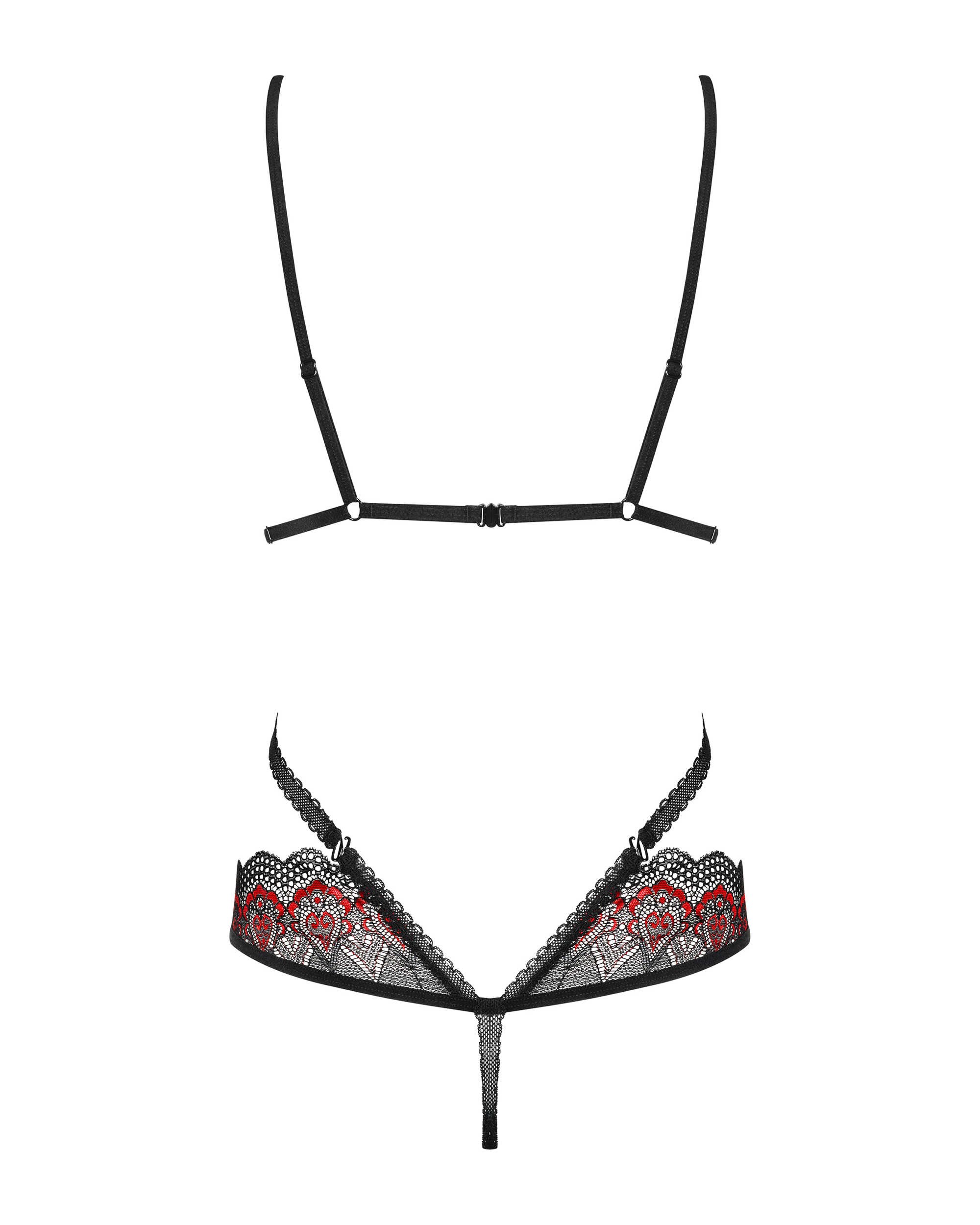 Body en dentelle noir et rouge avec sangles - Obsessive – Image 8