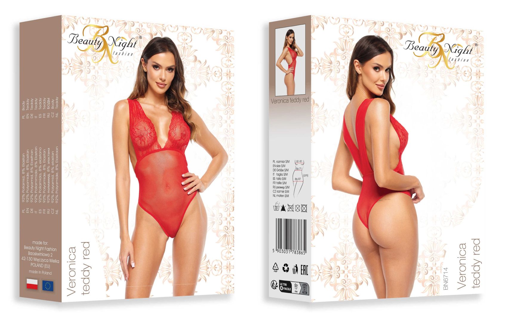 Body décolleté en dentelle et tulle Veronica rouge - Beauty Night – Image 7