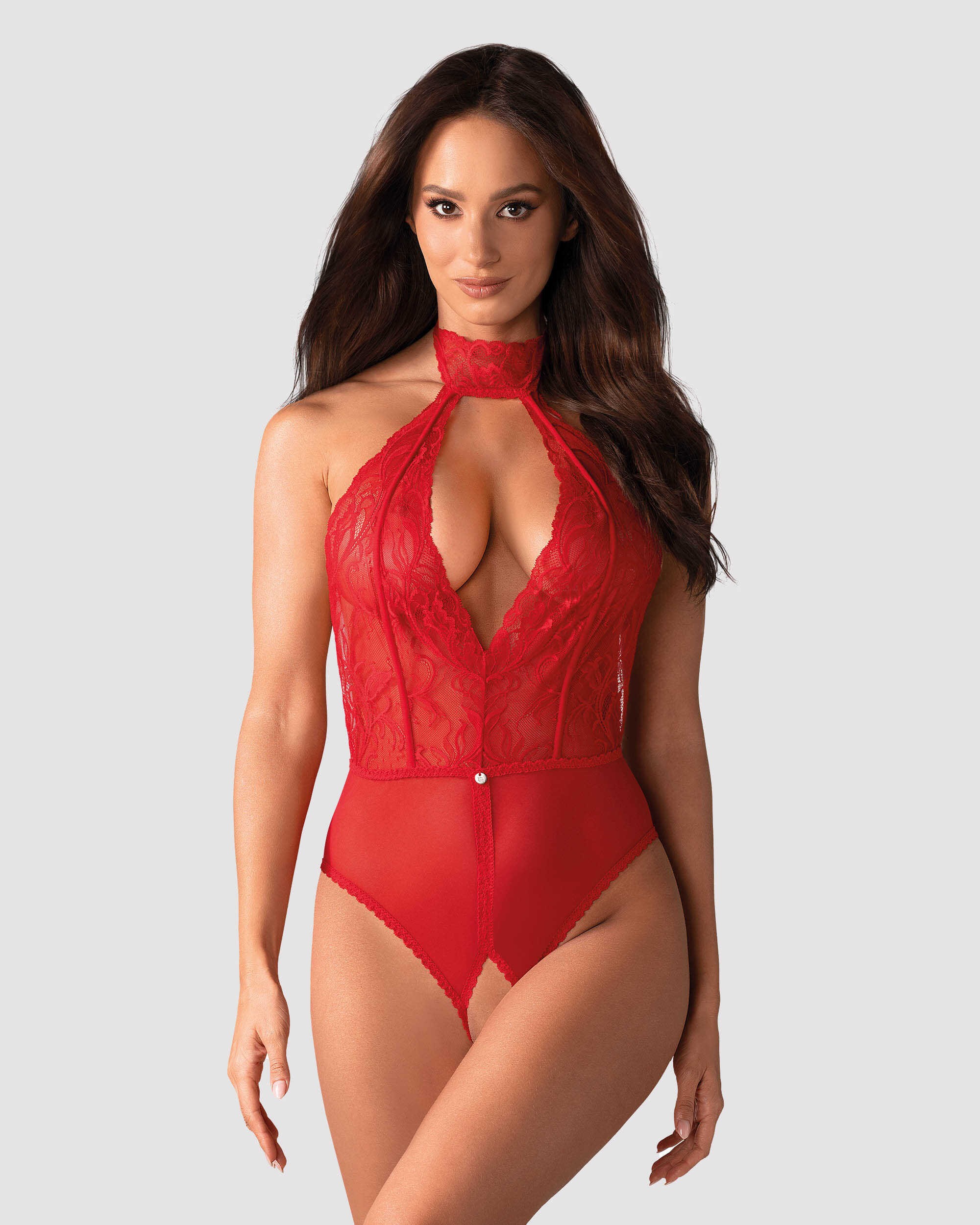 Teddy ouvert en dentelle rouge Dagmarie - Obsessive – Image 3