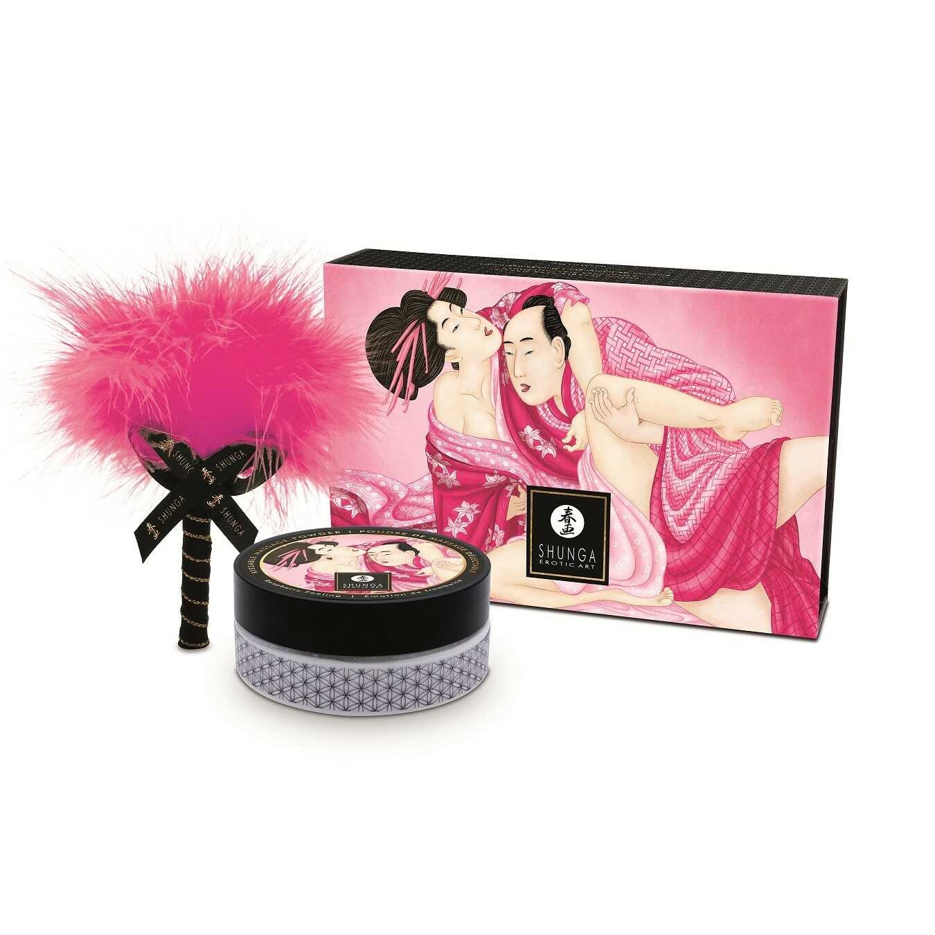 Poudre de massage comestible à la framboise avec plumeau - Shunga – Image 6