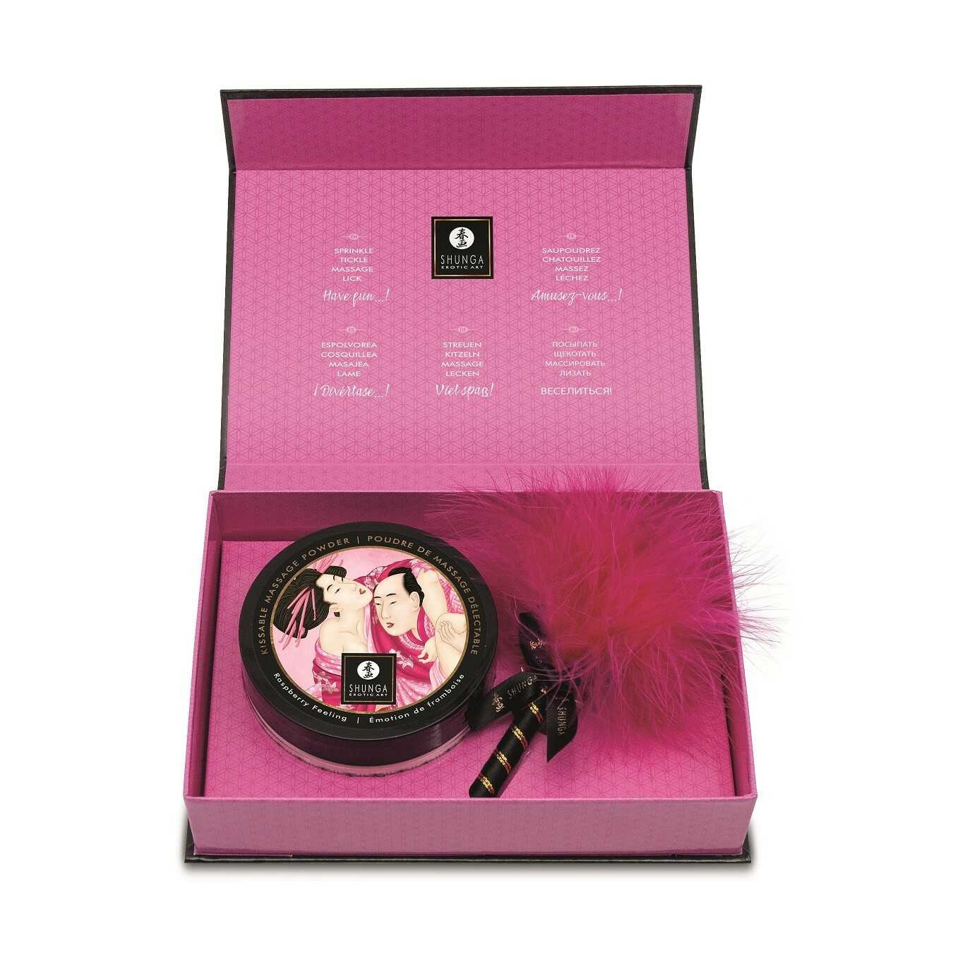 Poudre de massage comestible à la framboise avec plumeau - Shunga – Image 9