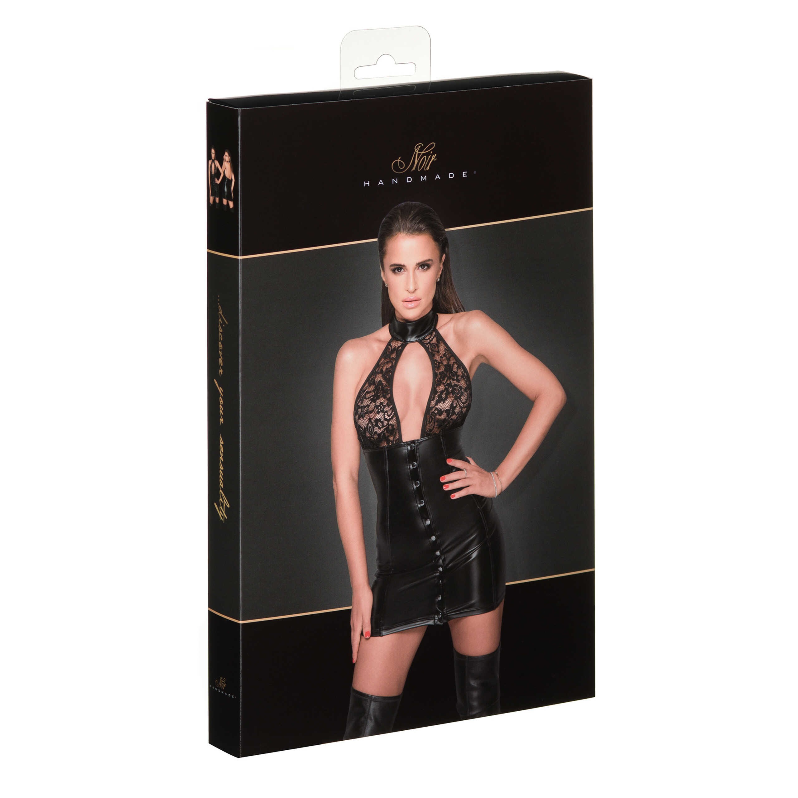 Robe wetlook à boutons et dentelle - Noir Handmade – Image 4