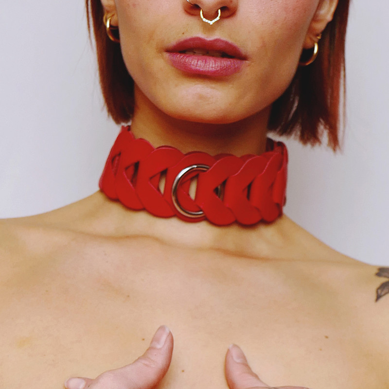 Collier choker en cuir tressé rouge - The Sinners