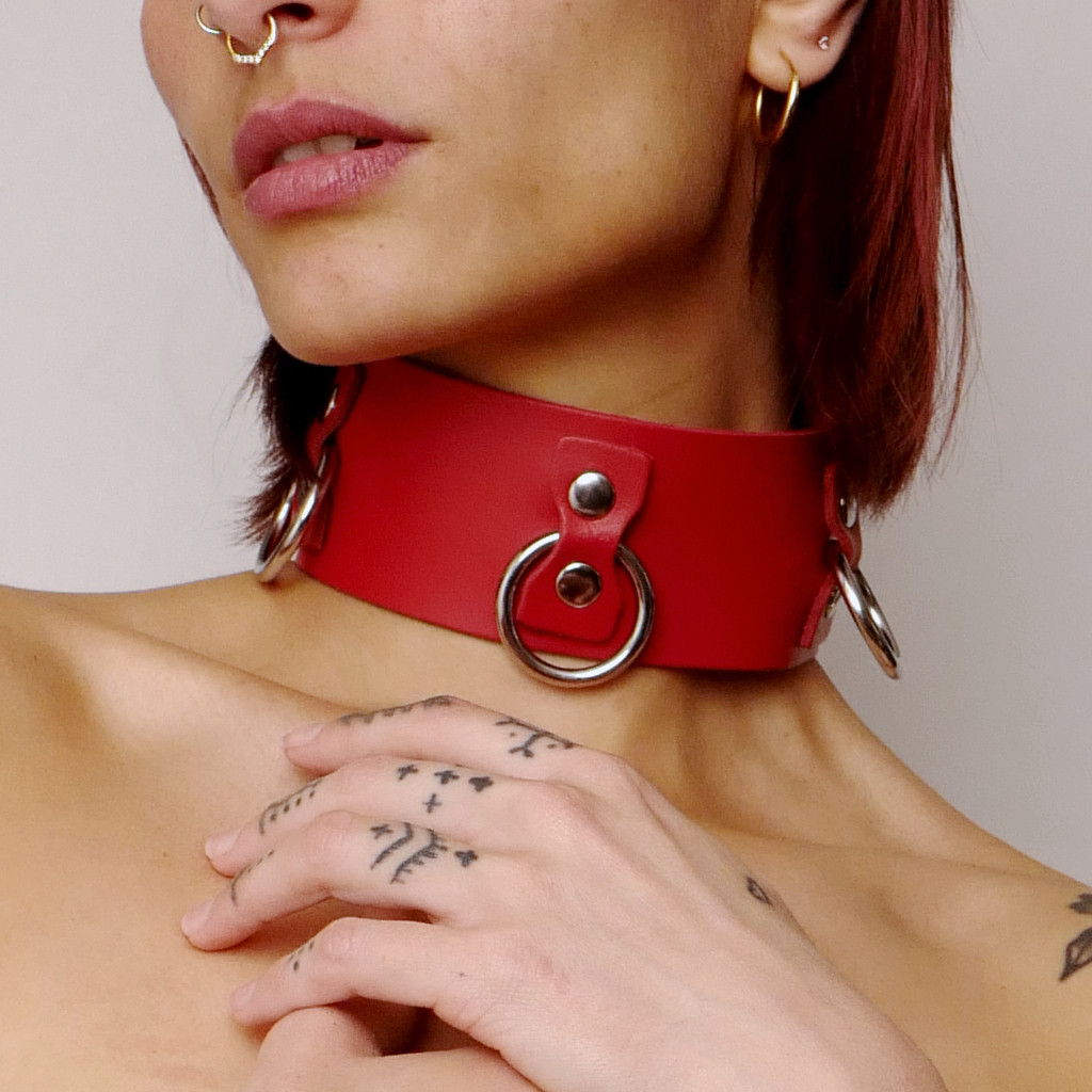 Collier BDSM en cuir avec anneaux d'attache - The Sinners