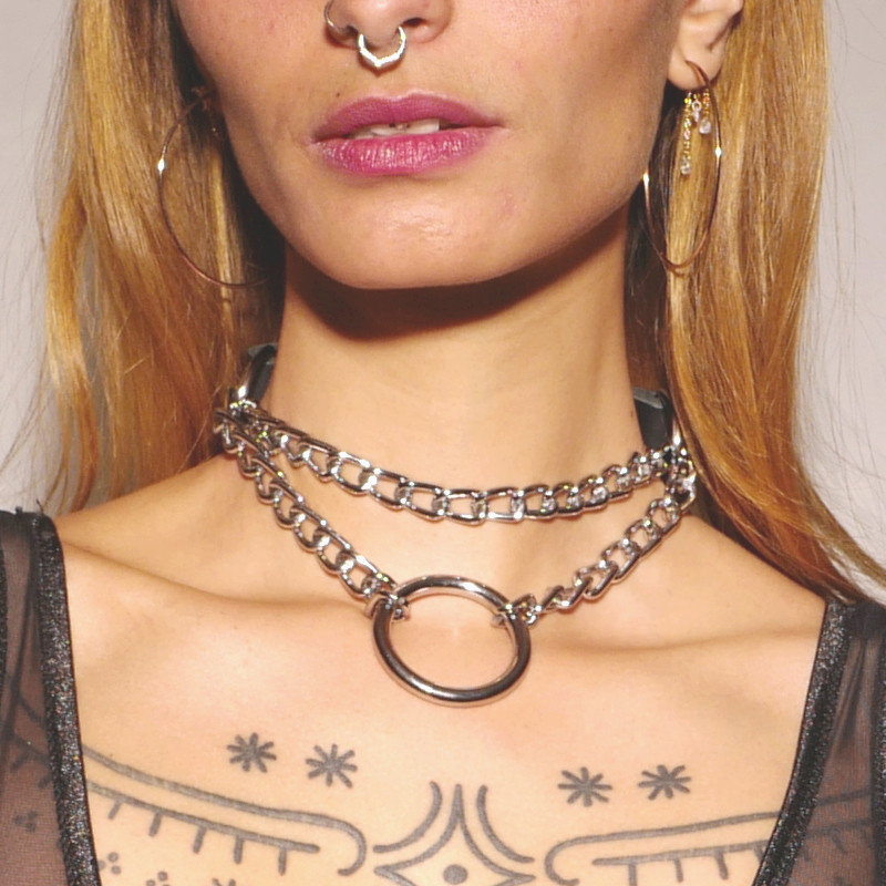 Collier étrangleur en cuir et chaîne argentée - The Sinners