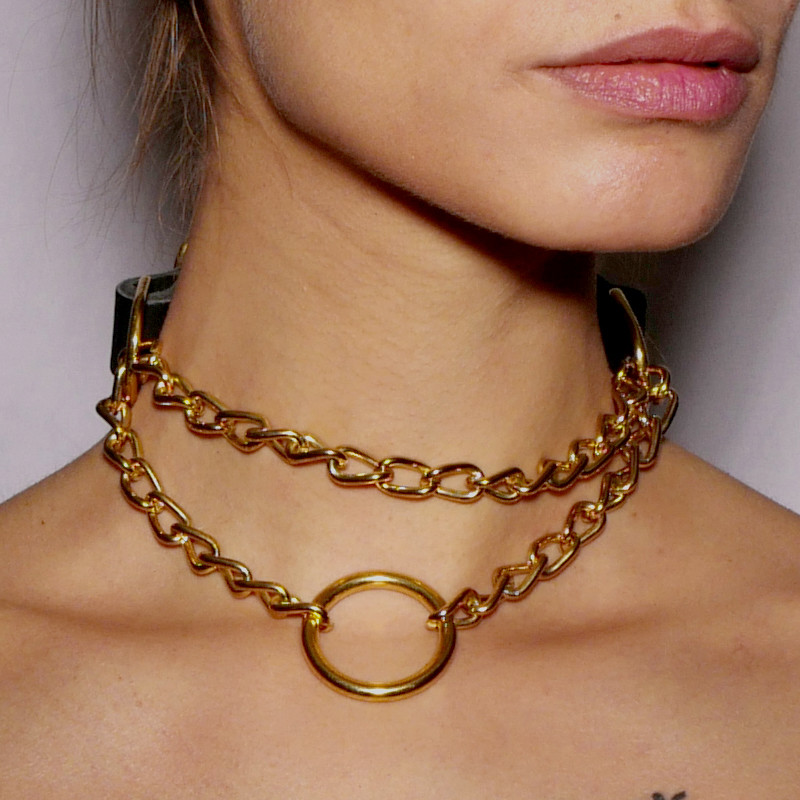 Collier étrangleur en cuir et chaîne dorée - The Sinners