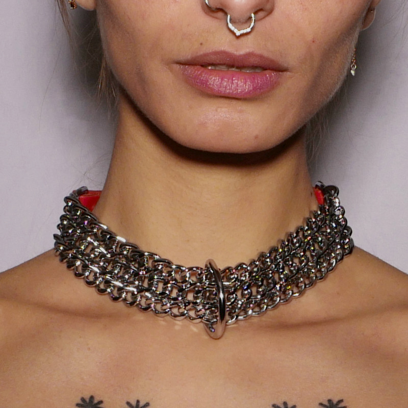 Collier en cuir rouge avec chaînes - The Sinners