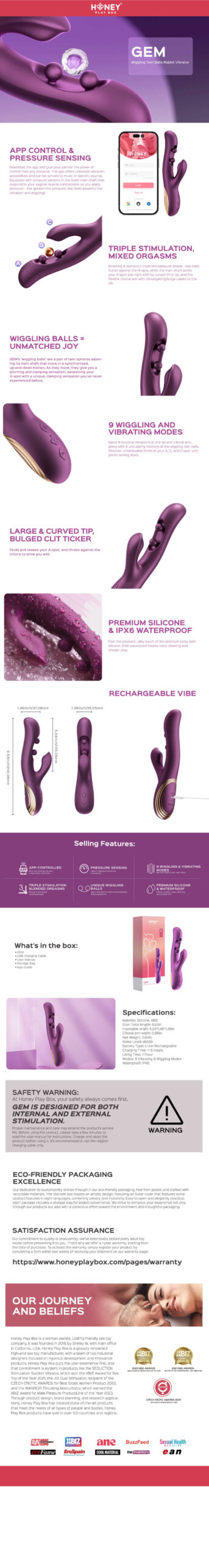 Vibromasseur rabbit connecté à capteurs - Honey Play Box – Image 6
