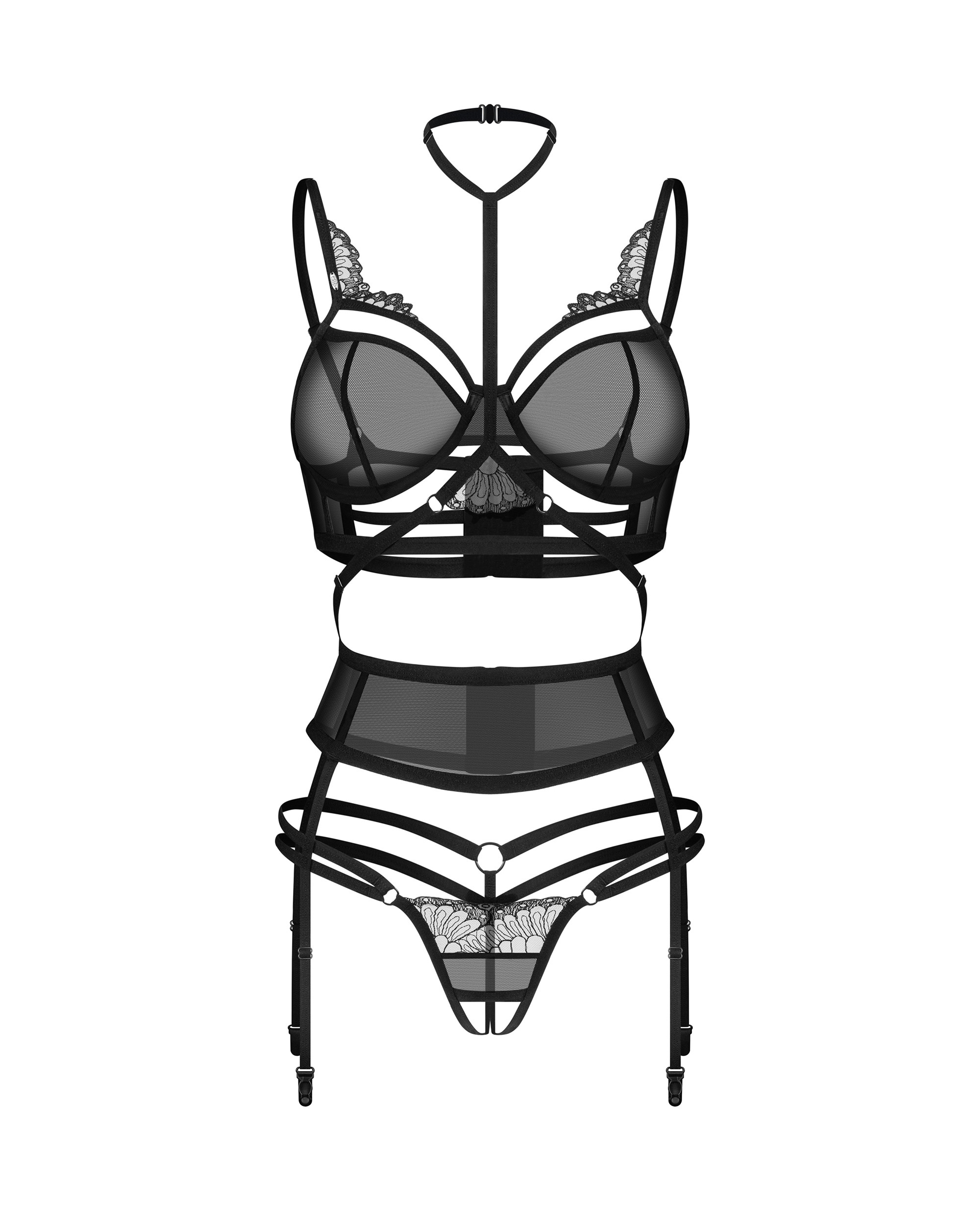 Ensemble lingerie ouvert 3 pièces avec collier premium - Obsessive – Image 6