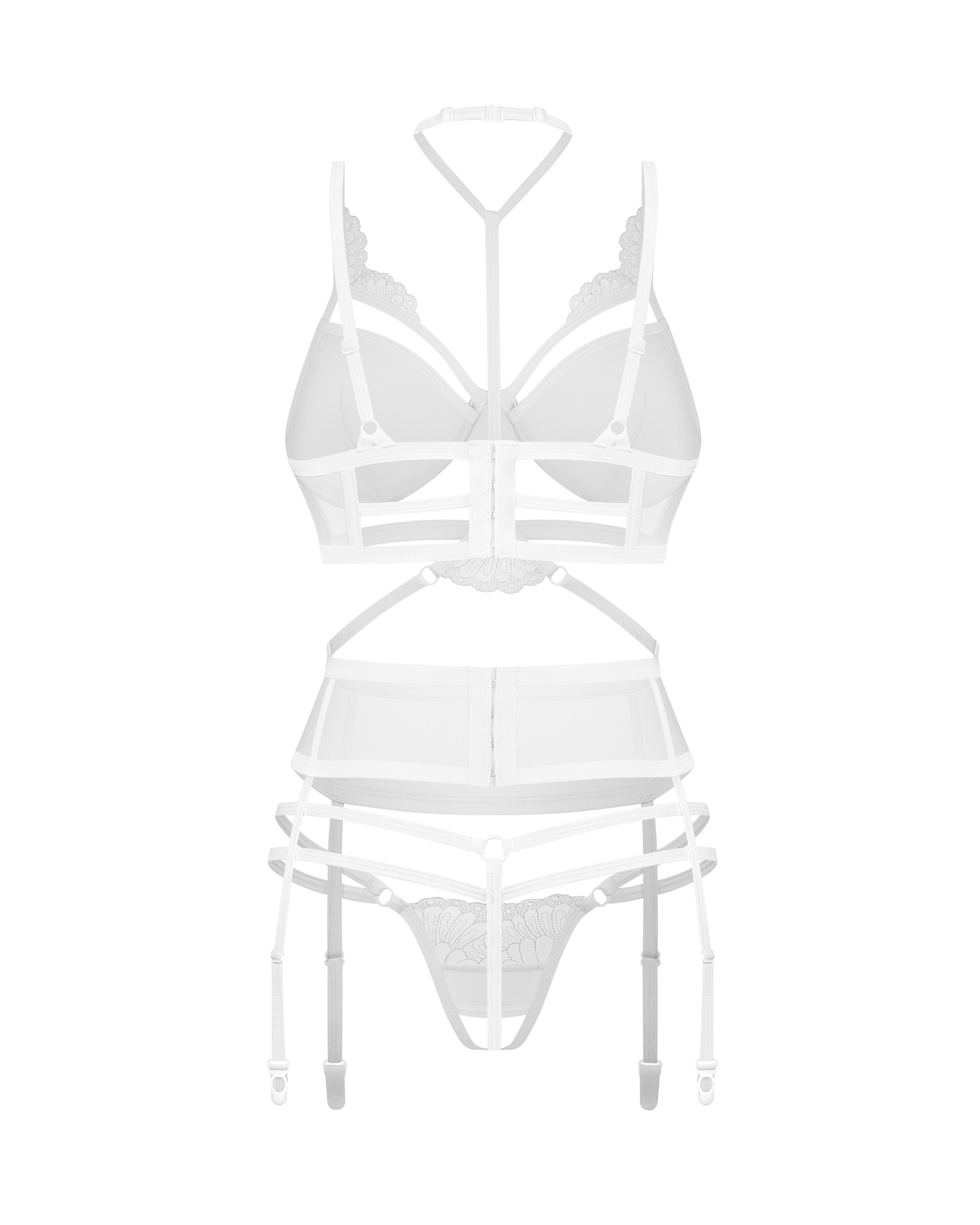 Ensemble lingerie ouvert 3 pièces blanc avec collier - Obsessive – Image 8