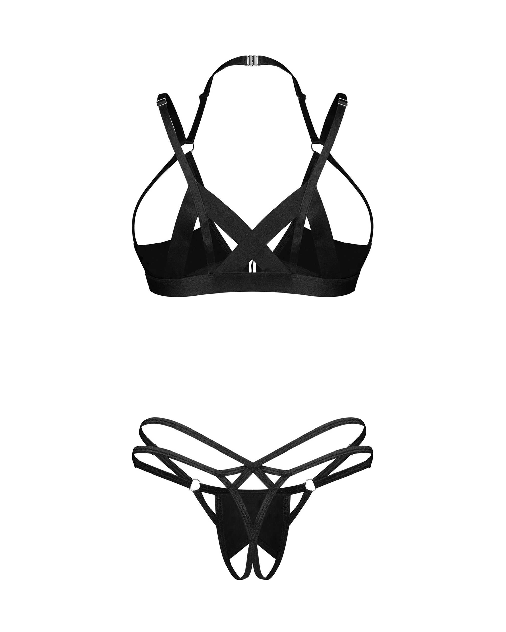 Ensemble lingerie ouvert effet latex noir - Obsessive – Image 4