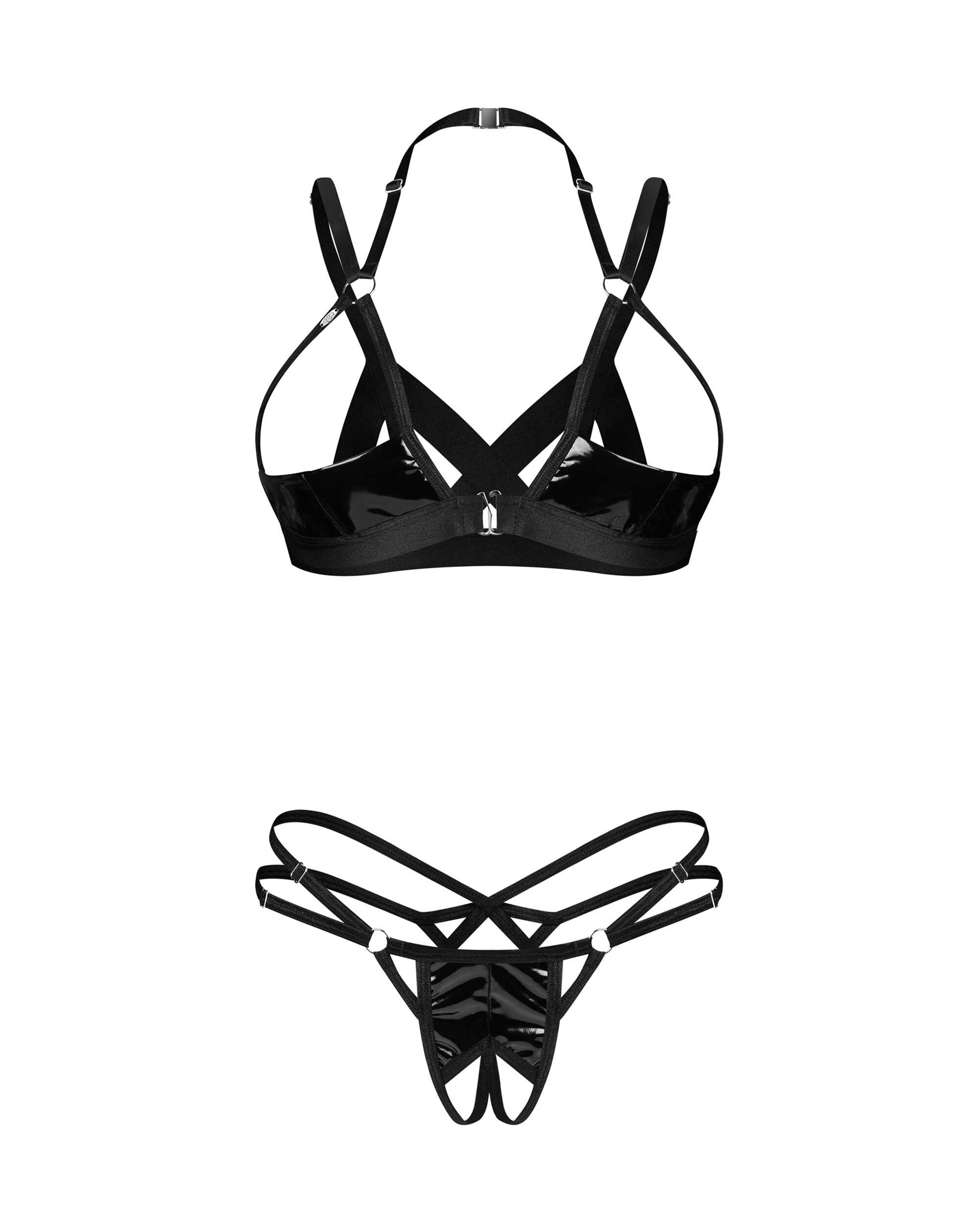 Ensemble lingerie ouvert effet latex noir - Obsessive – Image 3