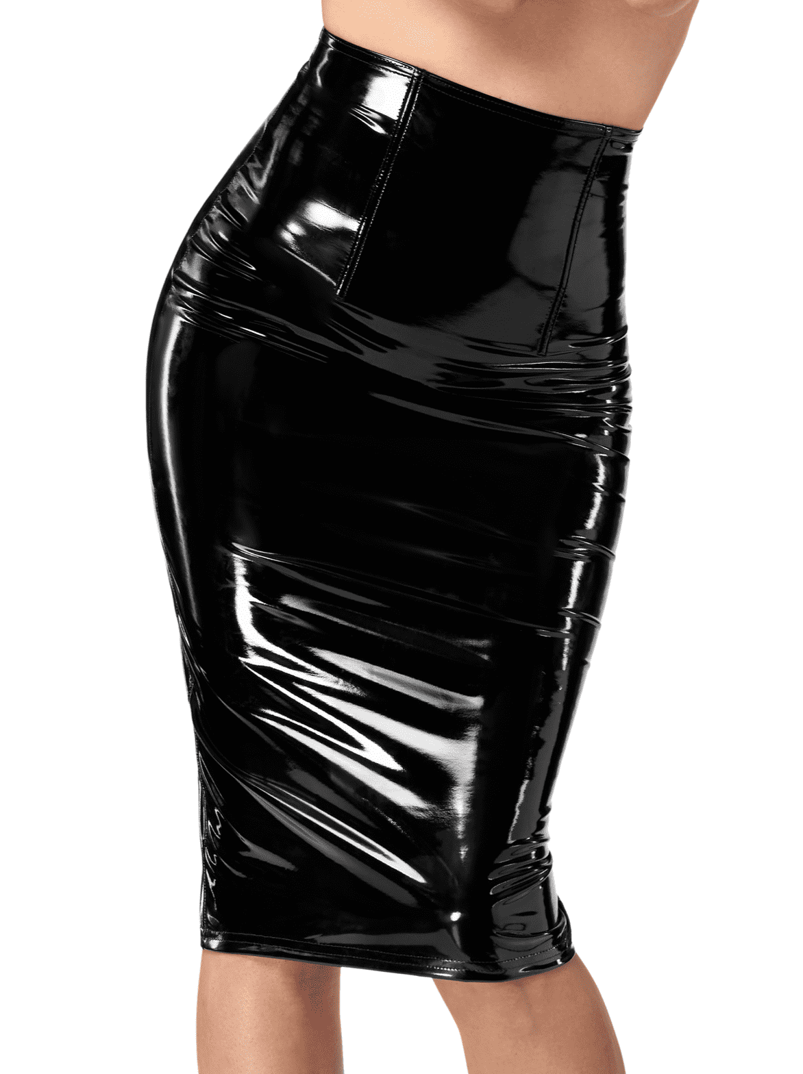 Jupe crayon taille haute en PVC brillant - Noir Handmade – Image 9