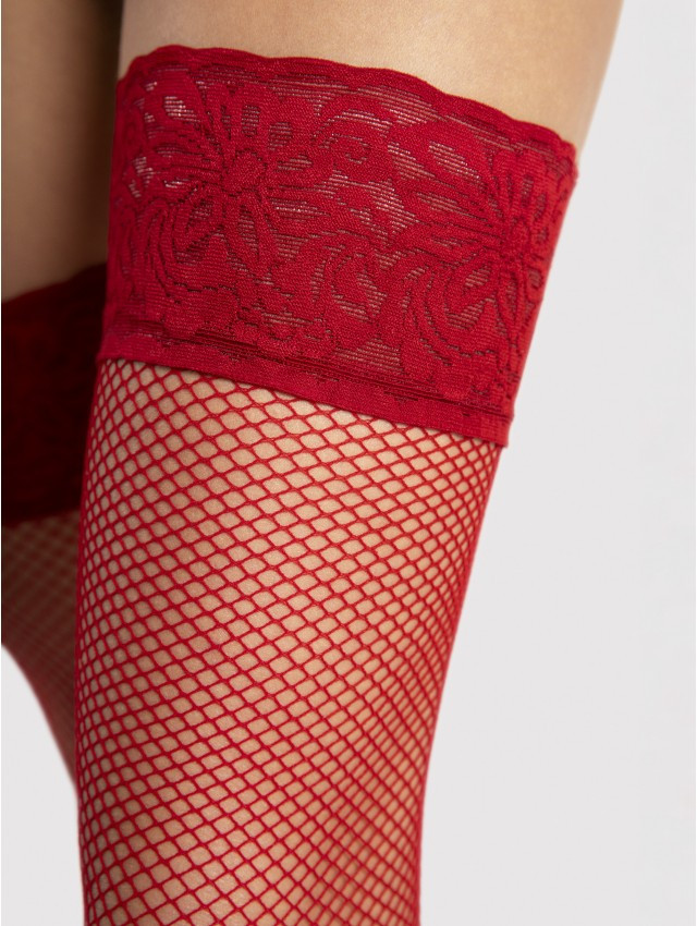 Bas autofixants résille rouges avec dentelle 40 DEN - Fiore Liza – Image 2