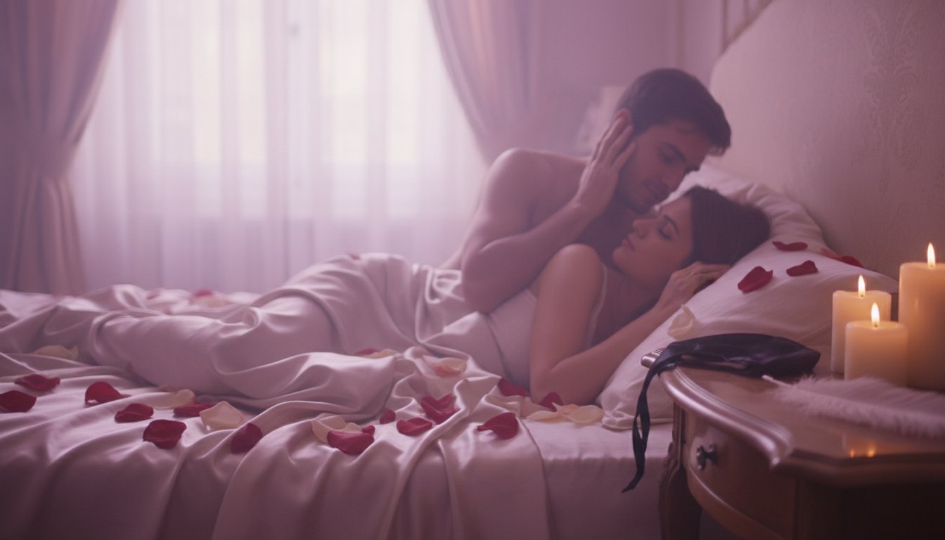 Bandeau yeux jeux sensoriels couple - ambiance romantique avec accessoires sensoriels
