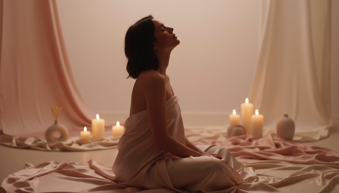 Exercices sensorialité féminine éveil corporel - femme dans une atmosphère bien-être