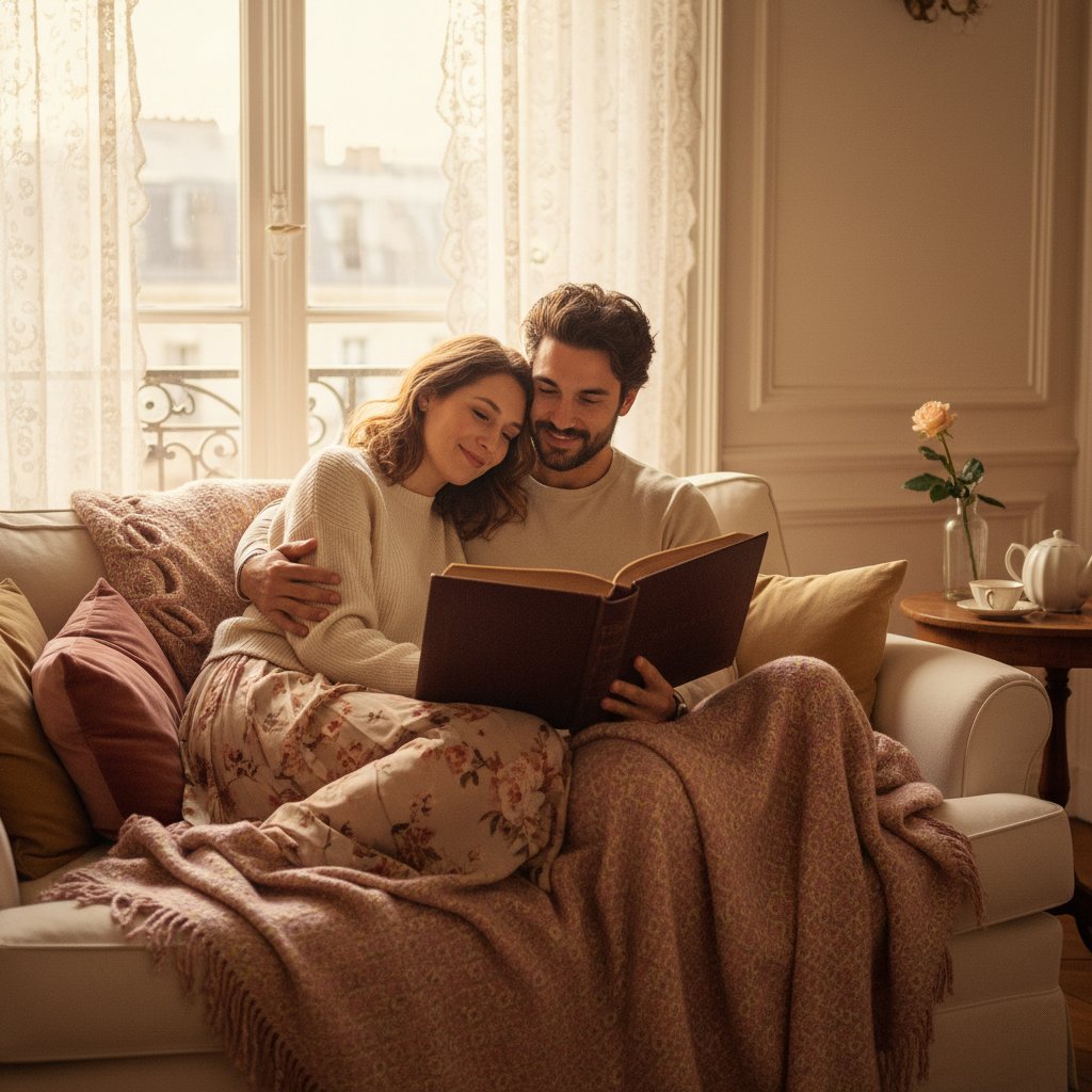 Journal intime erotique - couple partageant un moment de lecture
