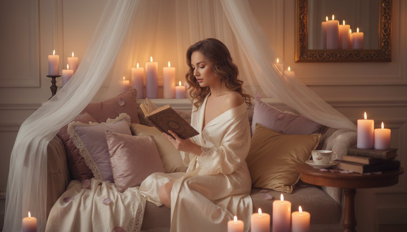 Littérature érotique femme guide - femme lisant dans une ambiance intime et chaleureuse