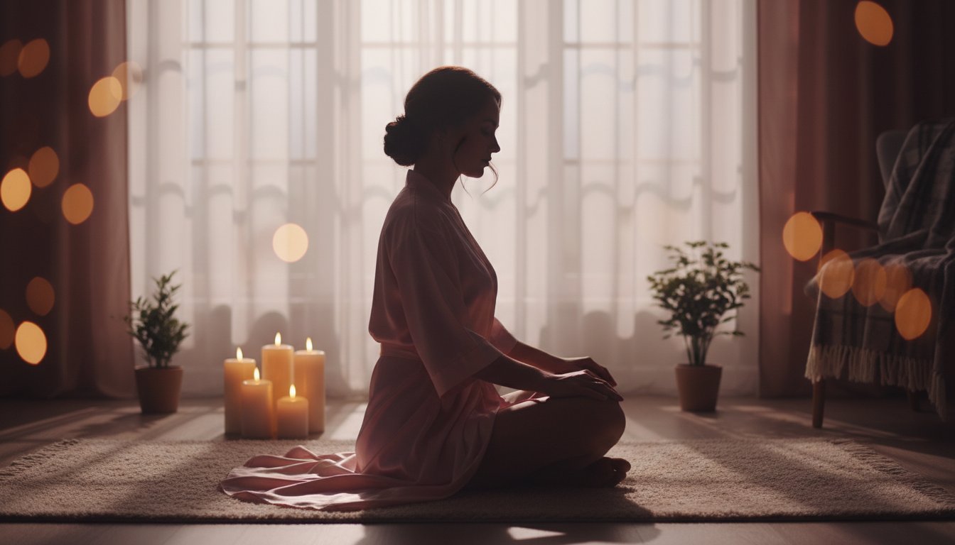 Plaisir féminin et santé mentale - femme en méditation bien-être intime