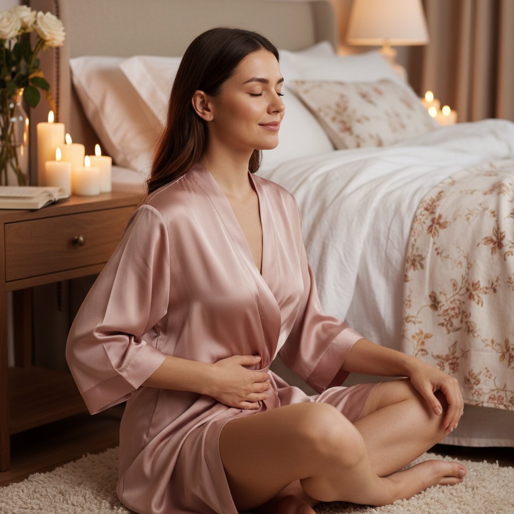 Respiration abdominale profonde - femme pratiquant une technique de respiration pour le plaisir sexuel