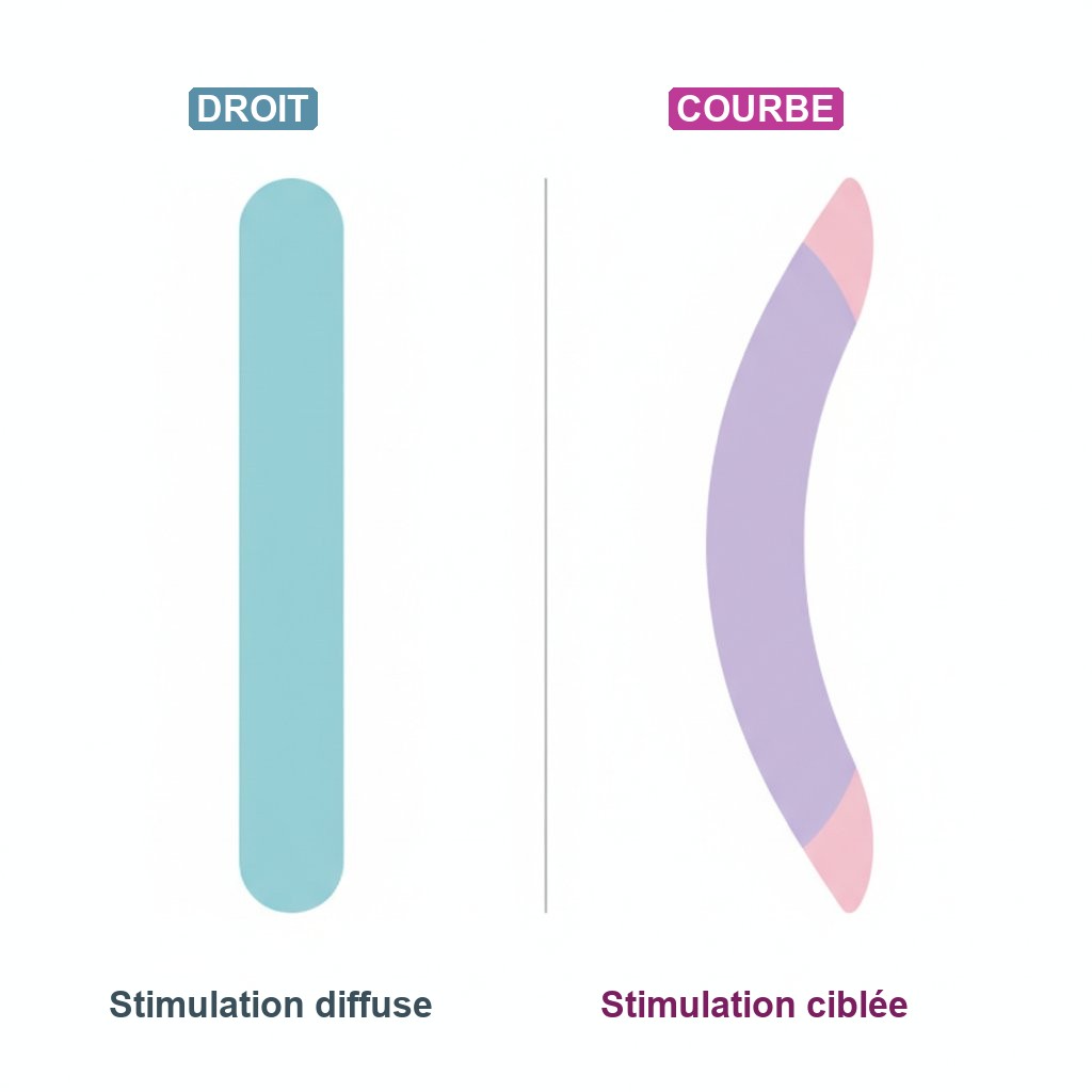vibromasseur courbe avantages stimulation interne - comparaison droit vs courbe