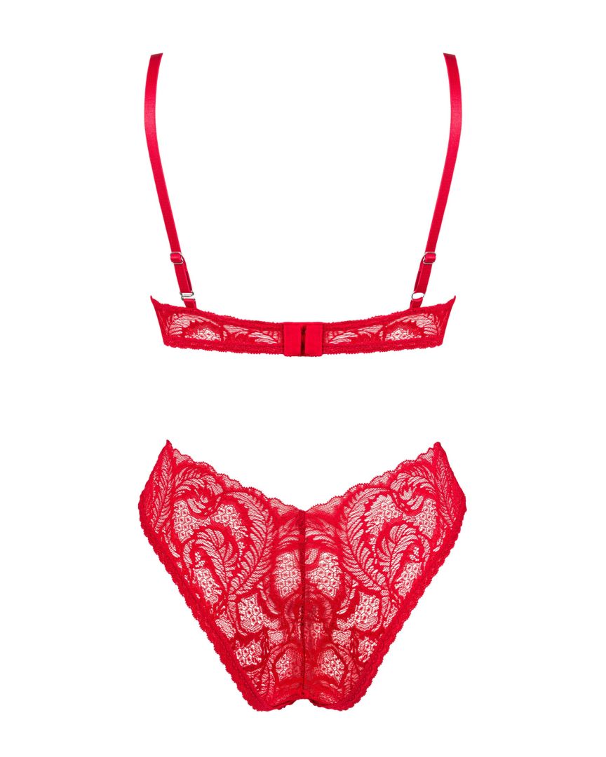Ensemble lingerie dentelle rouge asymétrique - Obsessive – Image 8