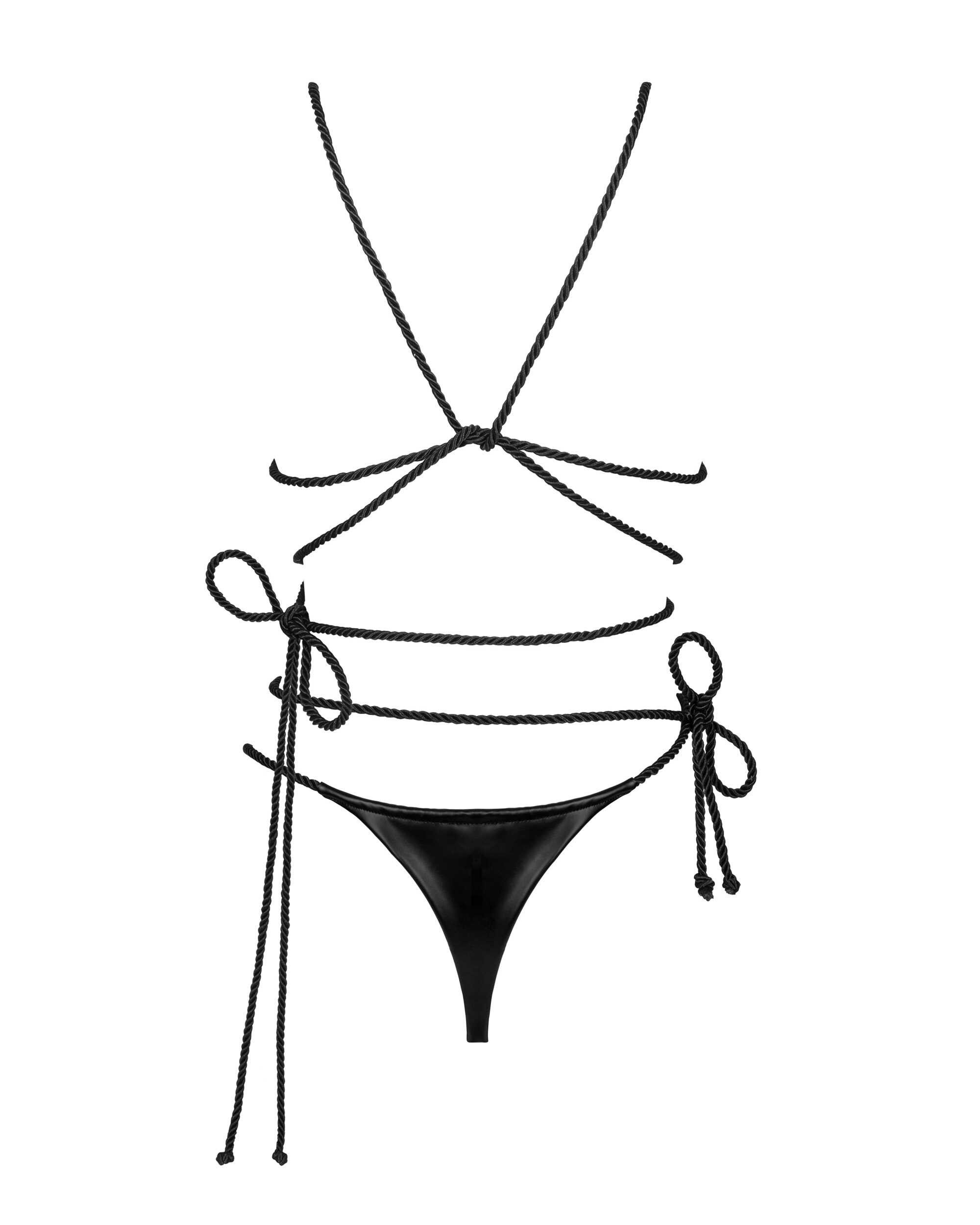 Ensemble wetlook soutien-gorge et string à cordons - Obsessive – Image 7