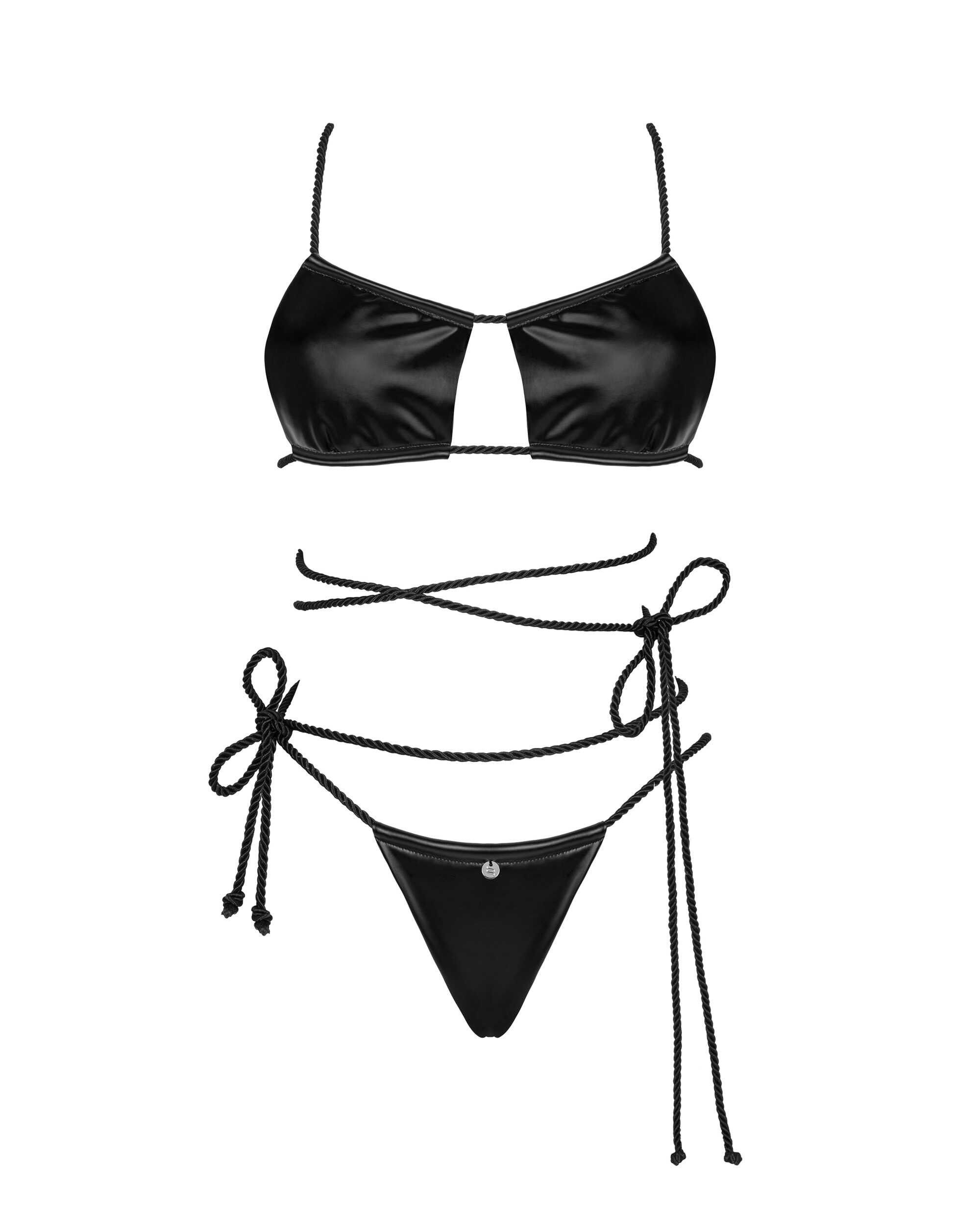 Ensemble wetlook soutien-gorge et string à cordons - Obsessive – Image 8