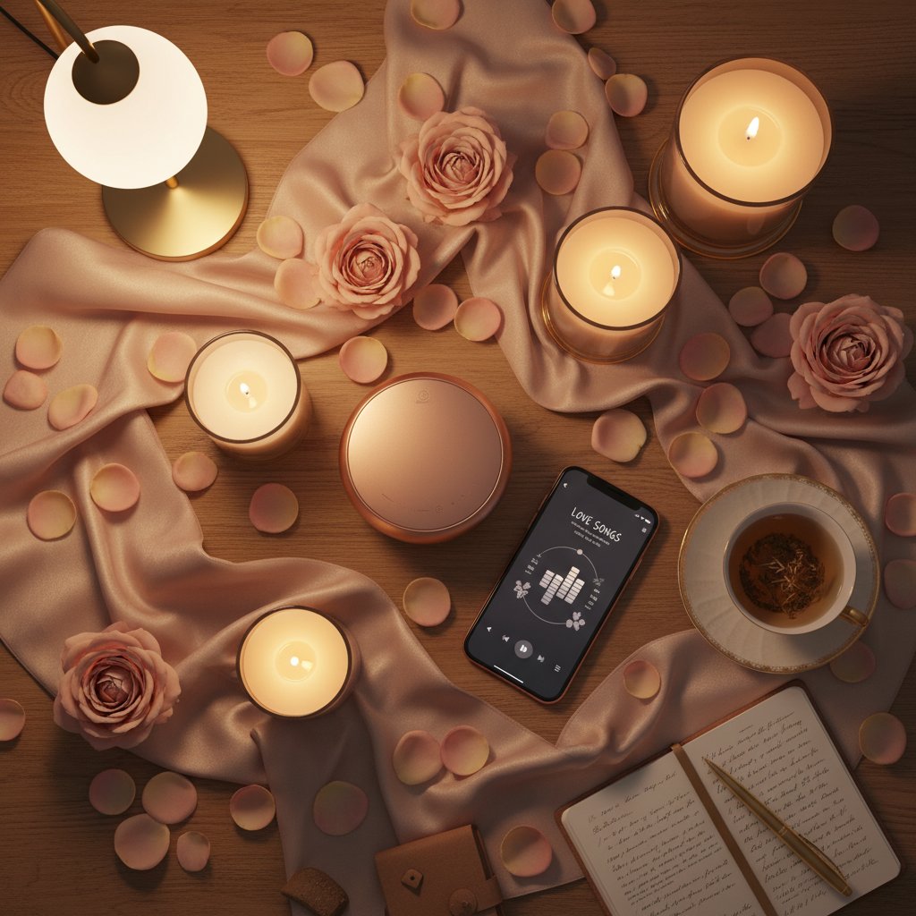 Setup ambiance chambre couple - enceinte bluetooth bougies et accessoires sensoriels