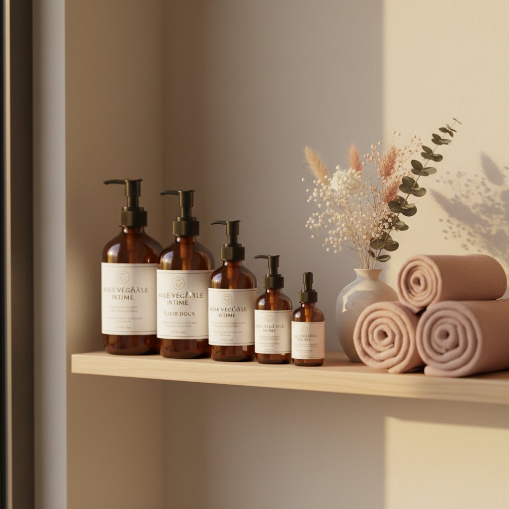 Conserver huile végétale intime astuces - étagère de salle de bain organisée