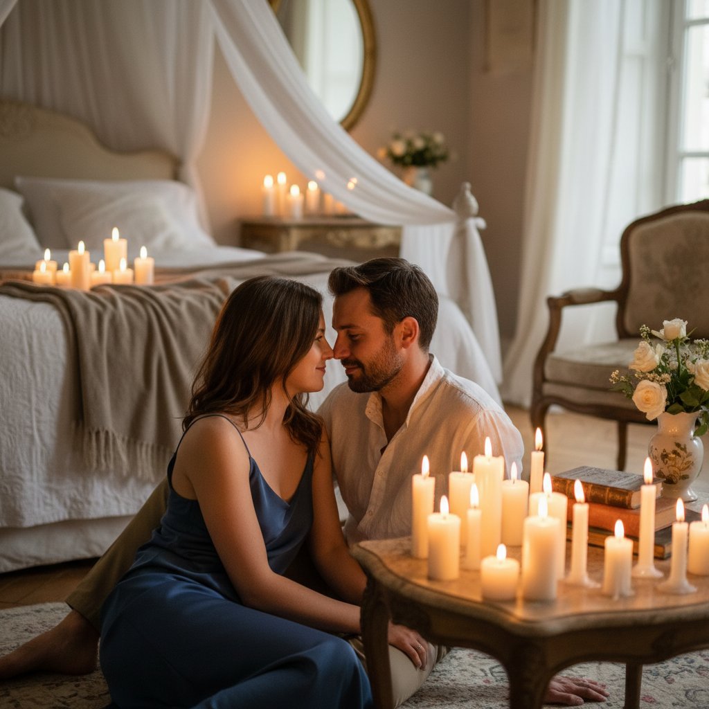 exercices presence consciente couple intime - regard partage a la bougie