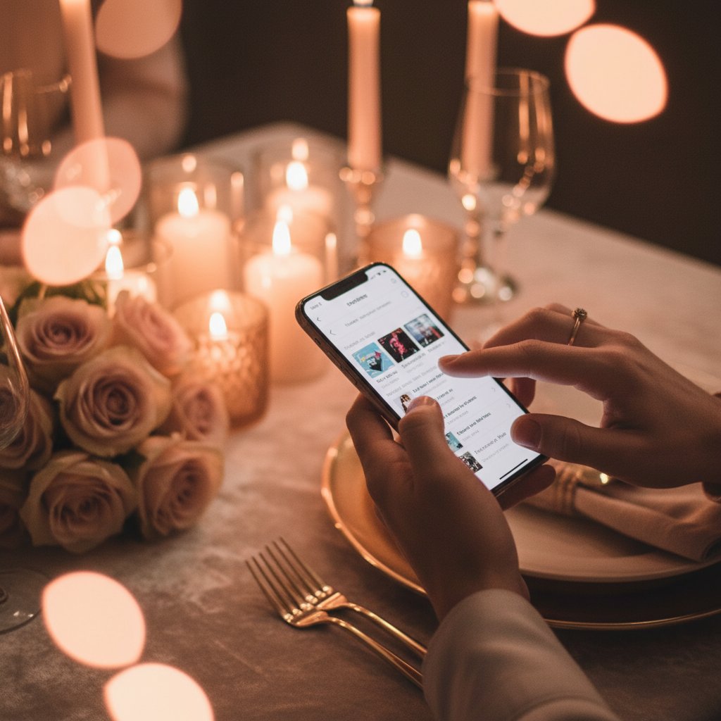 Crossfade spotify ambiance romantique - couple smartphone musique soirée intime