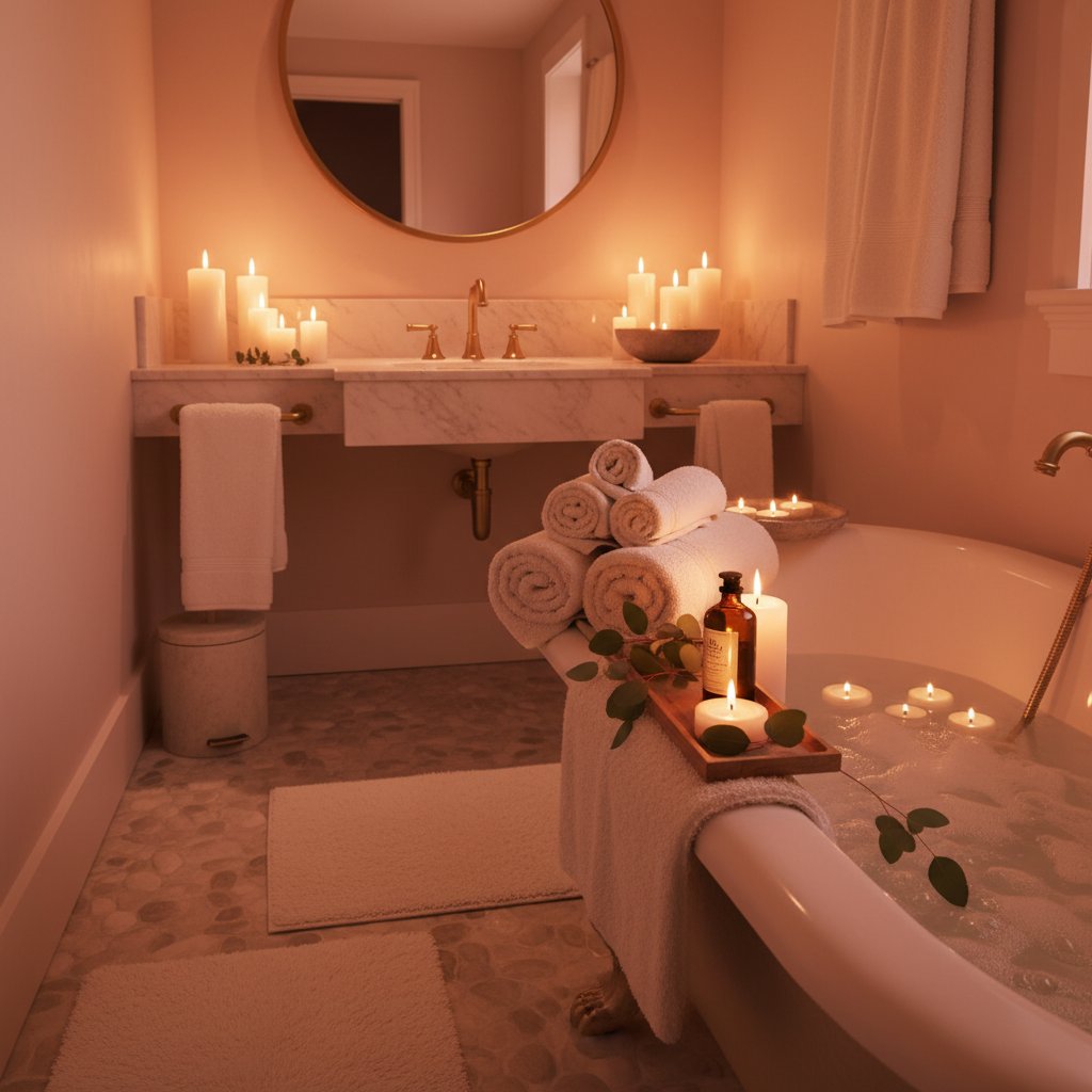 douche couple silencieuse rituel intime - ambiance spa bougies et serviettes