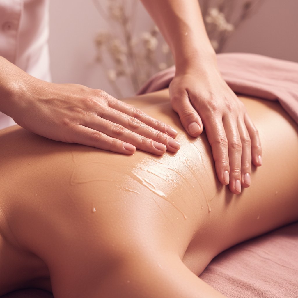Durée massage tantrique couple débutant - mains qui massent avec huile