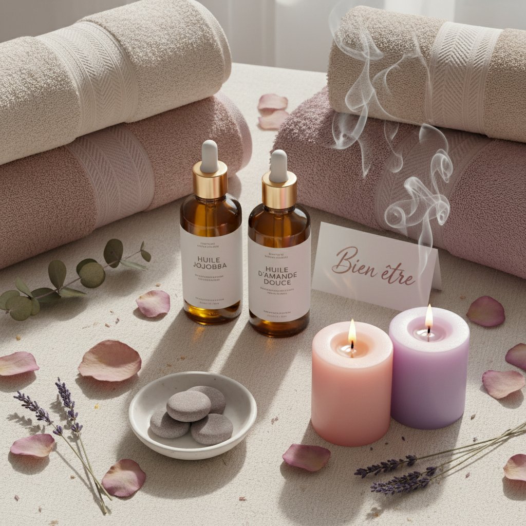 Durée massage tantrique couple débutant - préparation huiles et bougies
