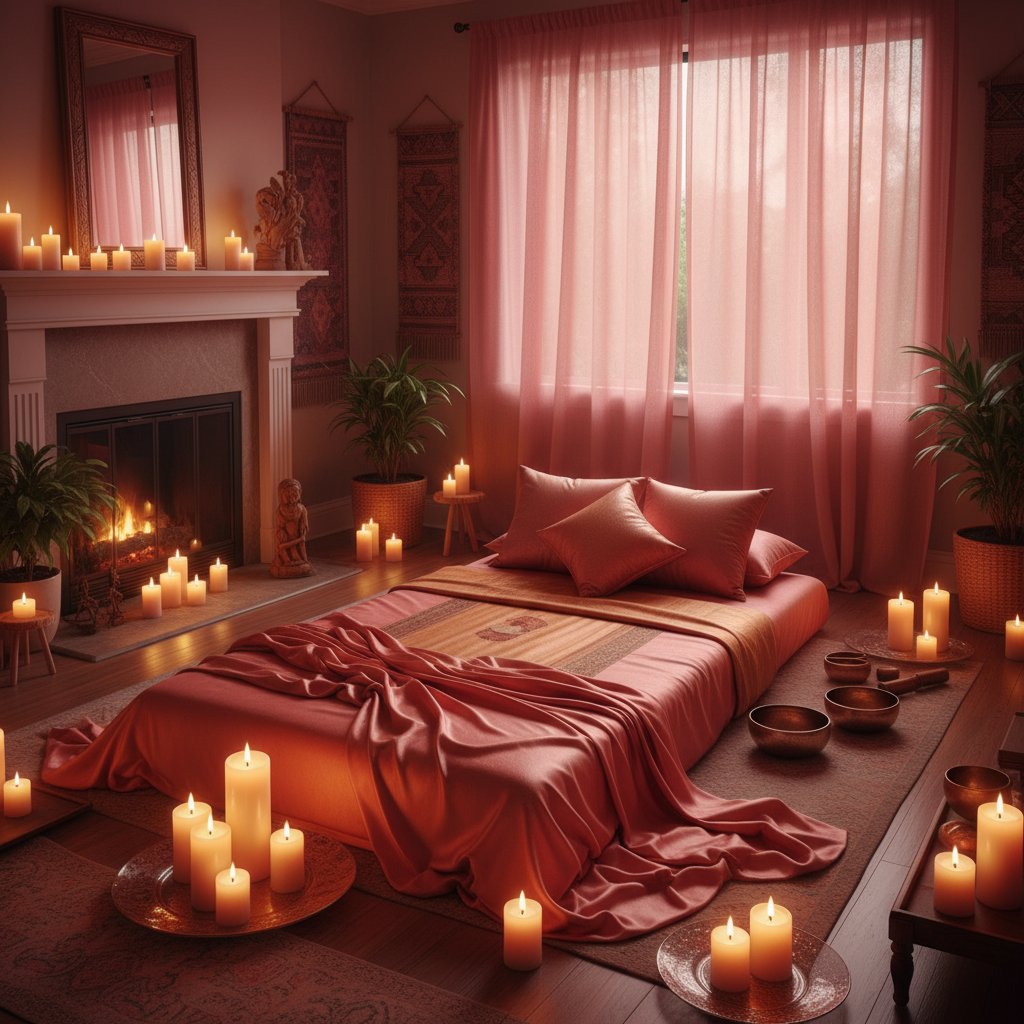 Durée massage tantrique couple débutant - chambre cosy avec bougies