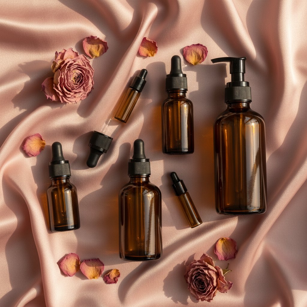 Collection de flacons ambrés cosmétiques intimes tailles 30ml 50ml 100ml