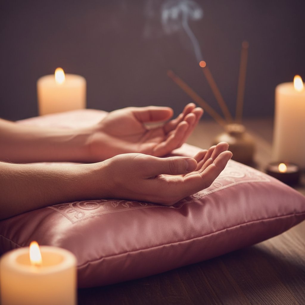 Fréquence alpha 10 Hz couple - mains jointes pendant la méditation partagée