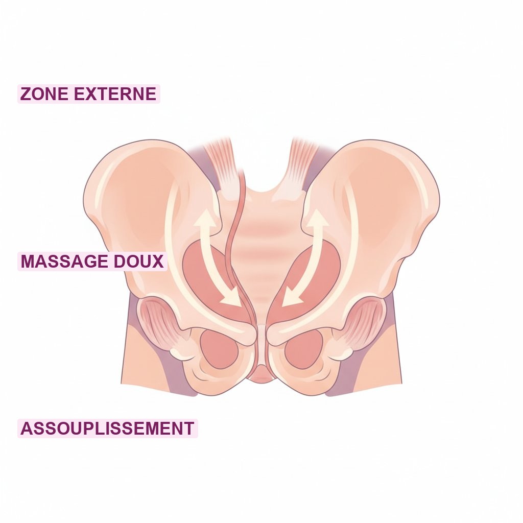 Huile amande douce massage périnée bienfaits - schéma anatomique