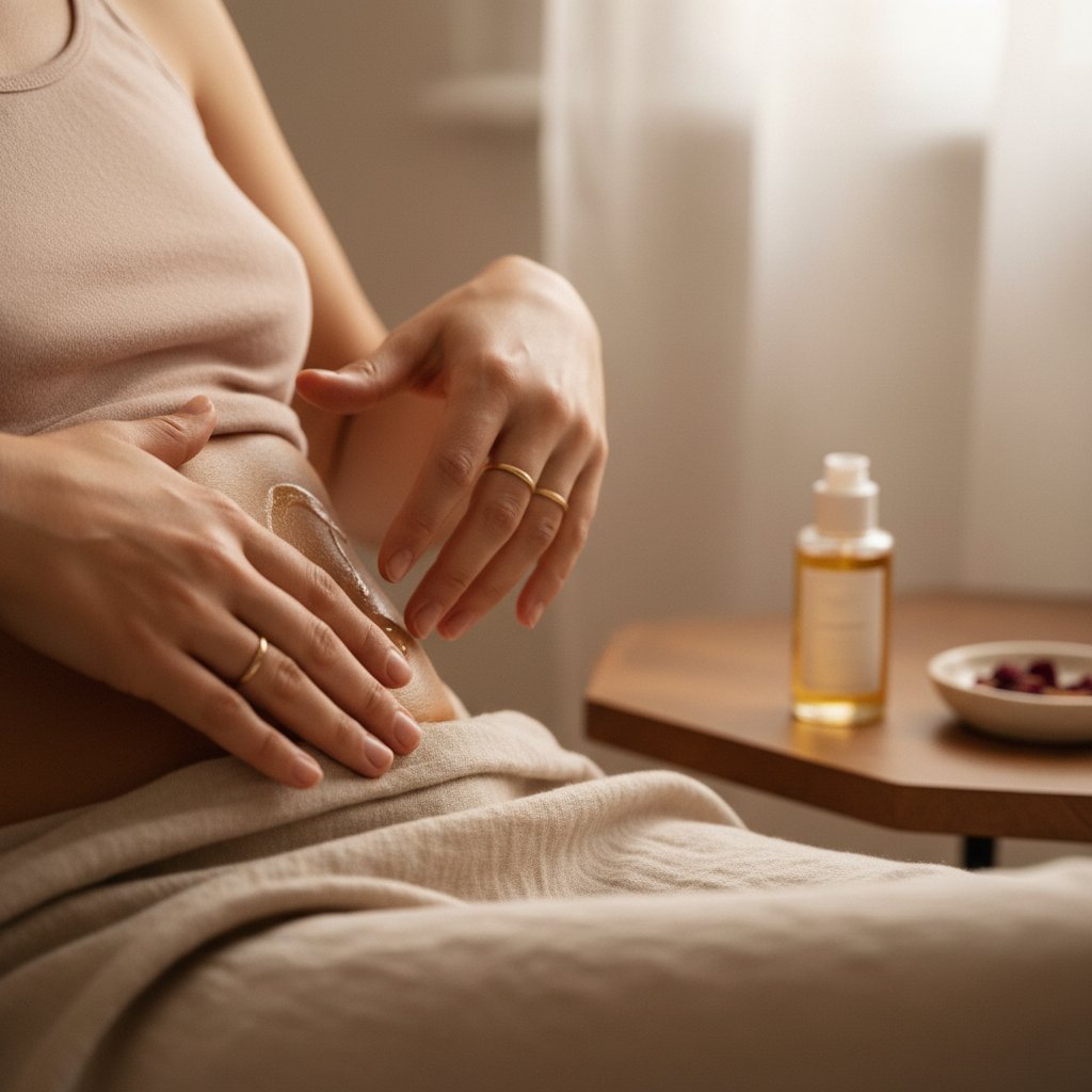 huile amande douce post partum cicatrice - massage doux de la zone apres accouchement
